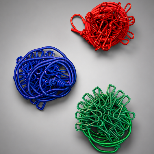 ClipLoop Portable Drying Rope available in red, blue, and green colors with built-in hooks, compact travel clothesline for indoor and outdoor use