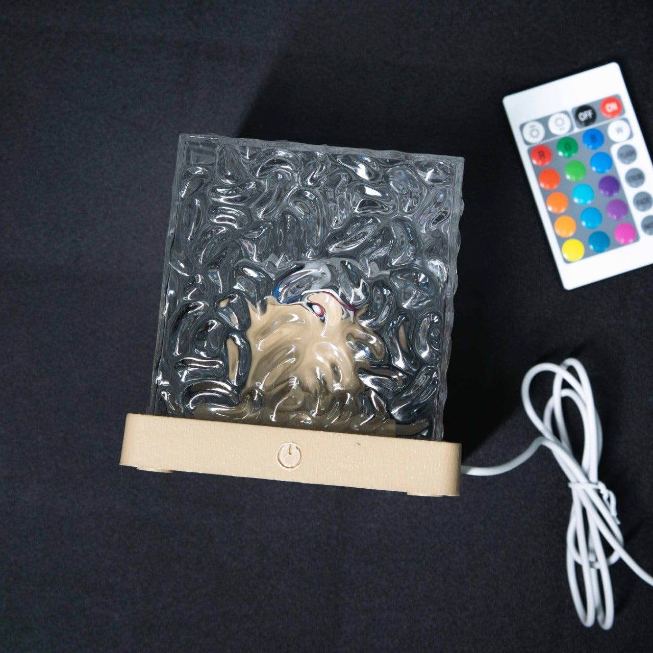 Ocean Aura LED Night Lamp with remote control, USB powered crystal cube night light for room decoration