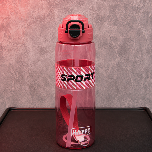 Pink sports water bottle with built-in straw, locking flip lid and carry strap for school, sports and daily hydration.