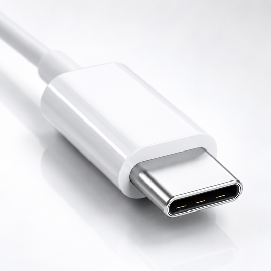 USB-C connector close-up for wired earphones with a durable white cable.