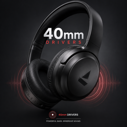 Wireless over-ear headphones with 40mm drivers feature highlight and premium bass sound visual effect