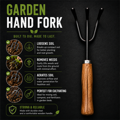 3-in-1 Home Gardening Tools Set hand cultivator fork for loosening soil, removing weeds and improving root growth in home gardens
