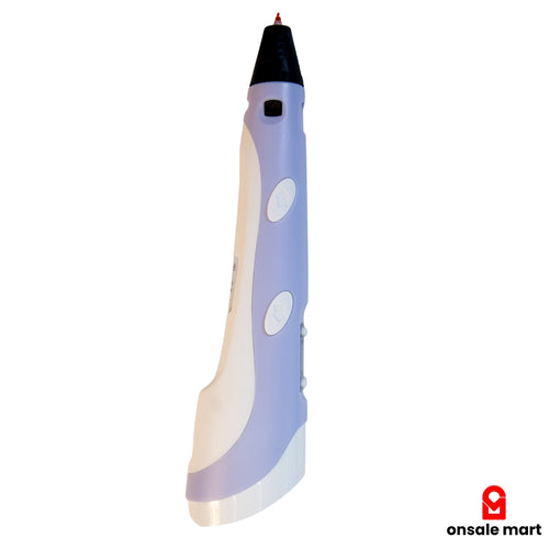Detailed view of 3D drawing pen showing filament feed button and vented design