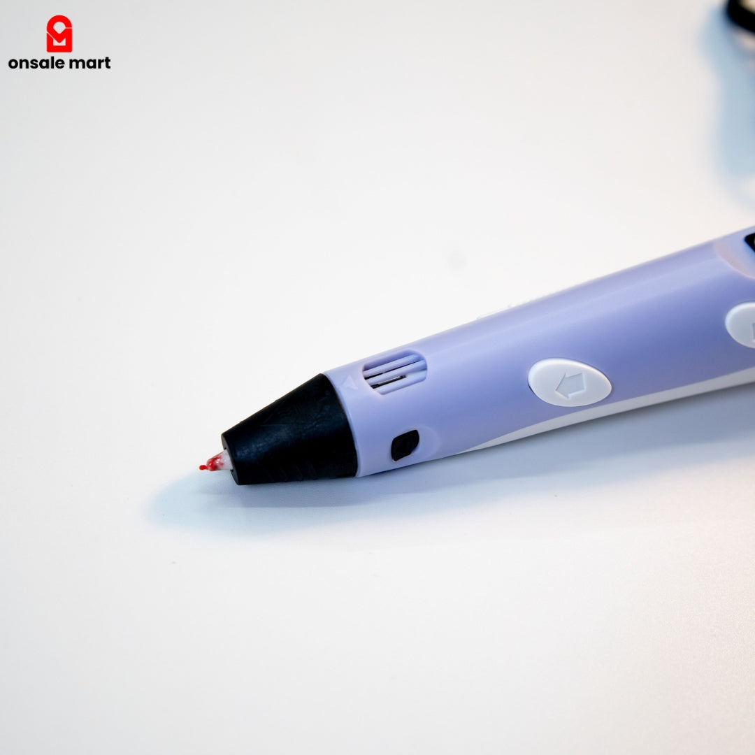 Close-up of 3D pen nozzle with ventilation slots – precision tip for 3D drawing and modeling