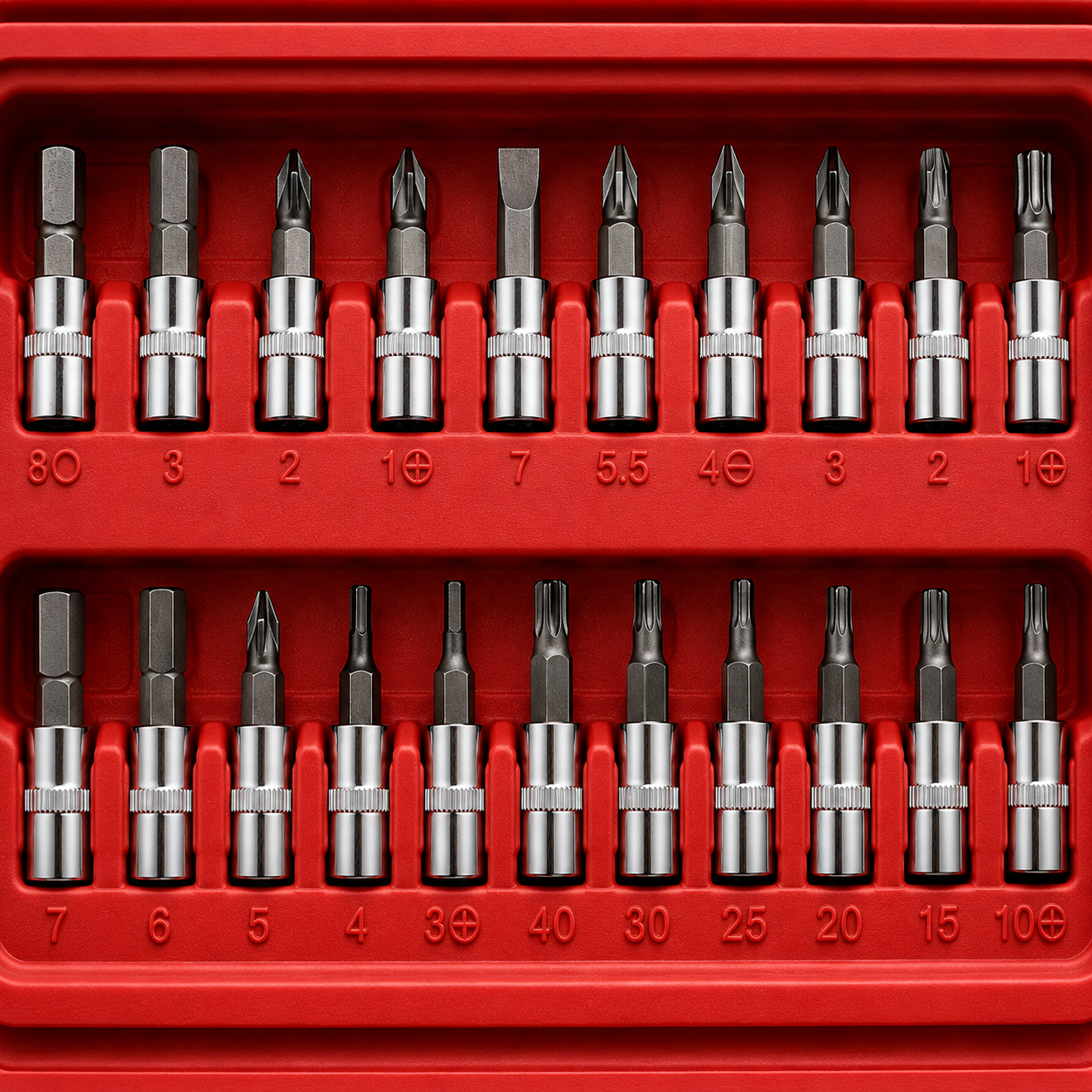 46 Pcs Ratchet Repair Tool Set precision screwdriver bits and socket adapters arranged in red organizer case, multifunction repair tool kit