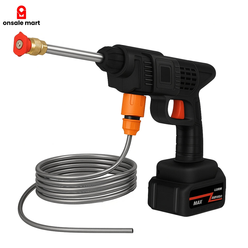 48V cordless pressure washer gun with adjustable nozzle and 5-meter hose.