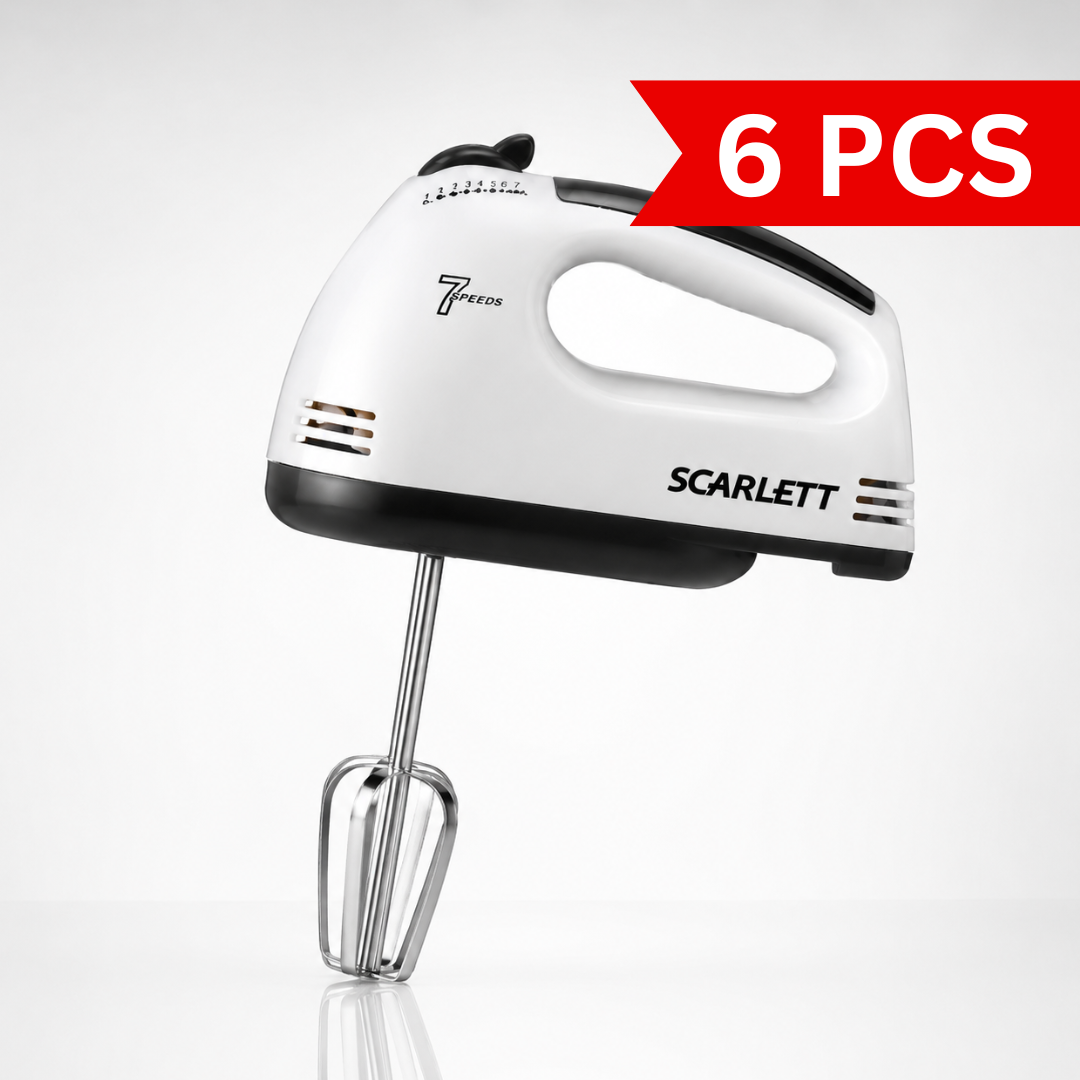 Scarlett electric hand mixer featuring 7 speed control dial and ergonomic handle design