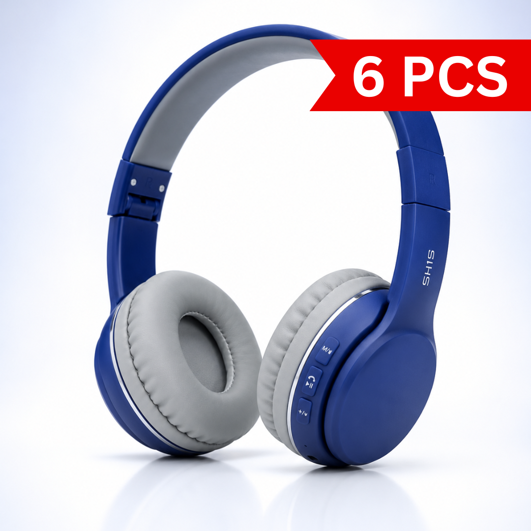 Adjustable blue wireless headphone headband with extendable metal slider for a comfortable custom fit and durable everyday use.