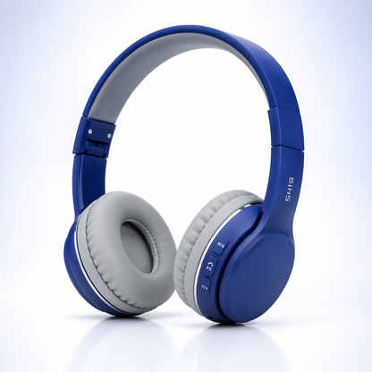 Adjustable blue wireless headphone headband with extendable metal slider for a comfortable custom fit and durable everyday use.