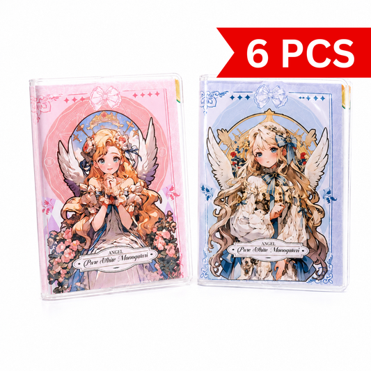 Angel Story Mini Notebook open lined journal pages with kawaii anime angel cover and transparent protective case