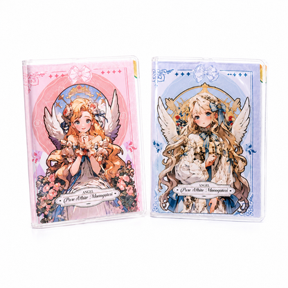Angel Story Mini Notebook open lined journal pages with kawaii anime angel cover and transparent protective case
