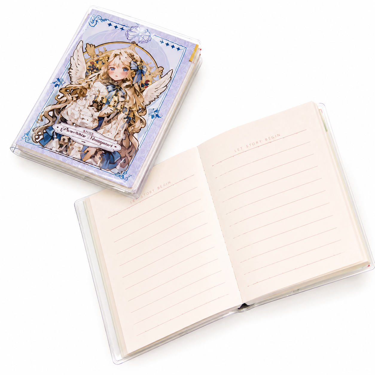 Angel Story Mini Notebook set with pink and blue anime angel covers, compact kawaii journal notebooks