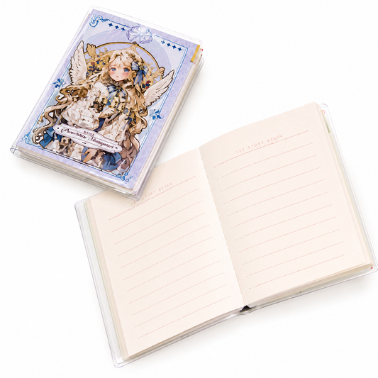 Angel Story Mini Notebook set with pink and blue anime angel covers, compact kawaii journal notebooks