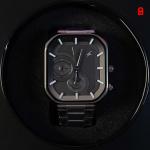 Apex Steel Chrono Watch modern square stainless steel watch with textured dial and luminous markers.