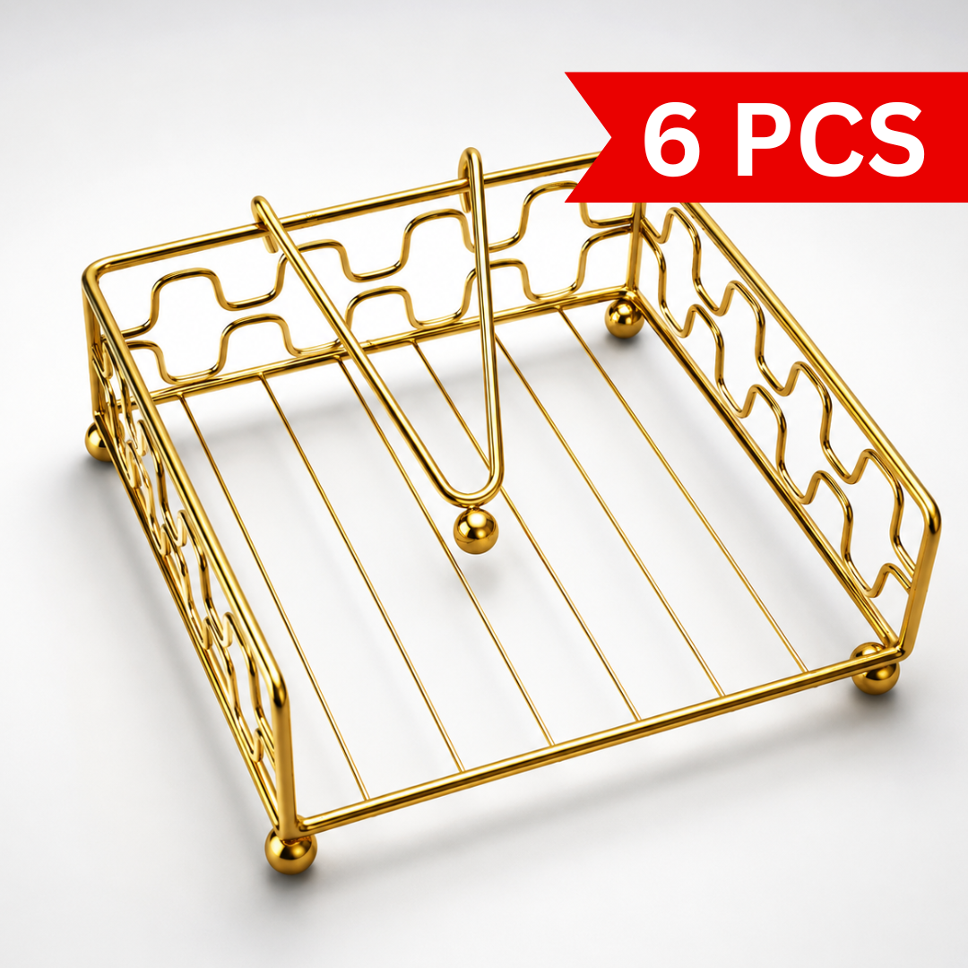 Aurea Gold Metal Tissue Holder, modern decorative metal napkin holder with weighted arm and elegant gold finish