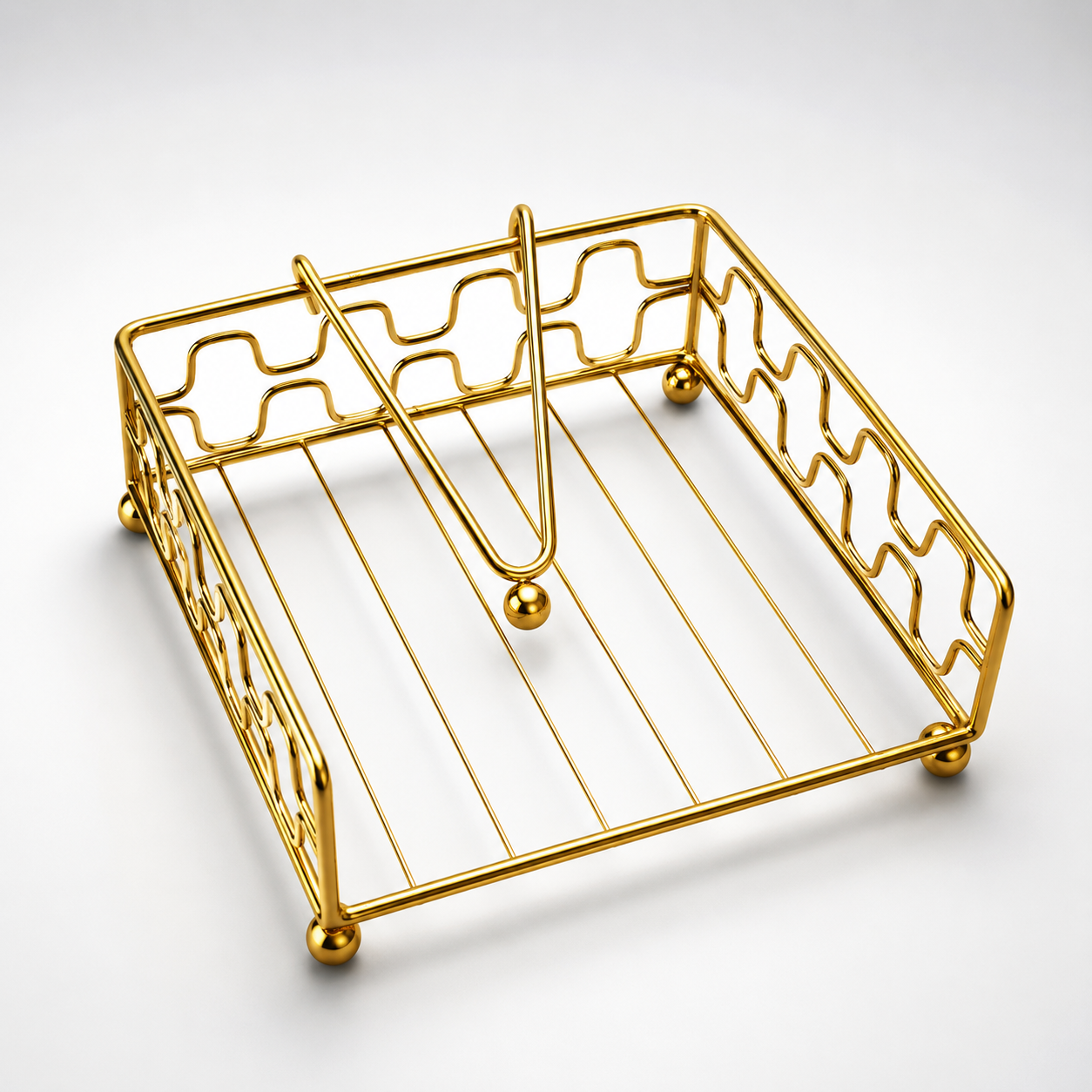 Aurea Gold Metal Tissue Holder, modern decorative metal napkin holder with weighted arm and elegant gold finish