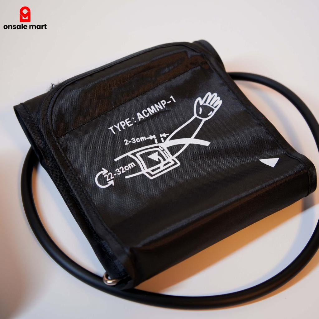 Upper arm cuff for automatic blood pressure monitor showing size range guide.