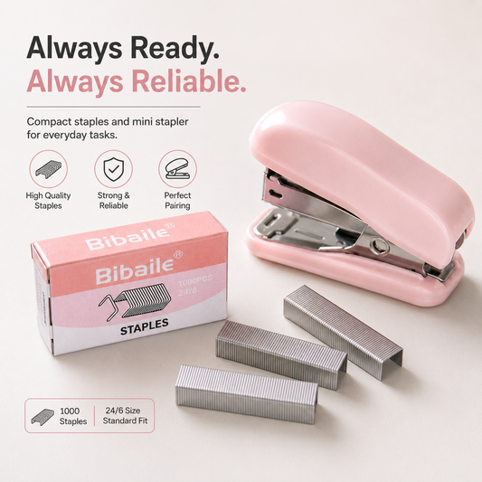 Bibaile 4-in-1 Office Stationery Set featuring compact mini stapler and 24/6 standard staples for everyday document organization, school work and office use