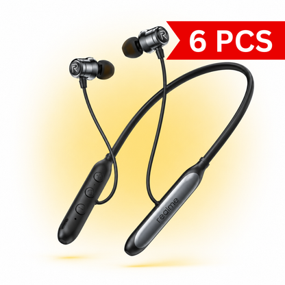 Realme Buds Wireless HORSE Bluetooth neckband with magnetic earbuds, inline controls, Type-C charging, and premium black finish.