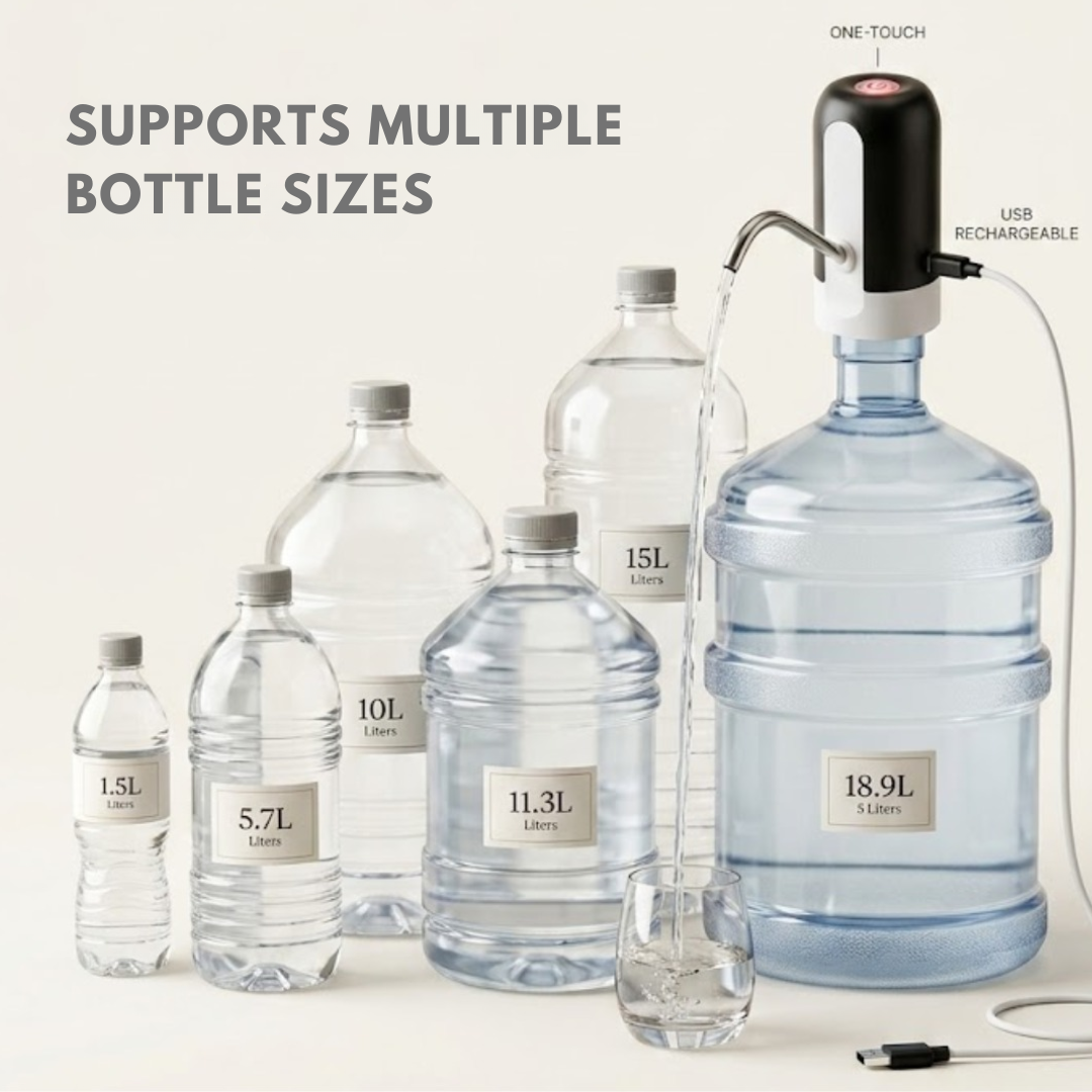 Electric Bottle Water Pump Dispenser One Touch USB compatible with multiple bottle sizes from 5L to 20L water cans