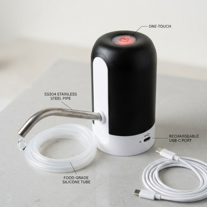 Electric Bottle Water Pump Dispenser One Touch USB with stainless steel pipe, food grade silicone tube and USB charging cable