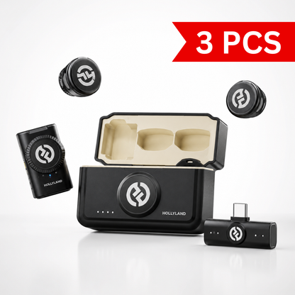 Wireless lavalier microphone kit featuring charging case, compact transmitters, receiver, and USB-C adapter, designed for mobile content creation, vlogging, livestreaming, and professional audio recording.