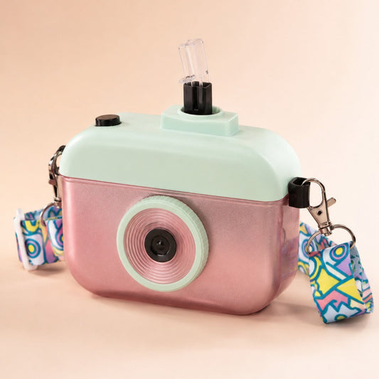 400ML Kids Stainless Steel Camera Water Bottle with Easy Sip Straw and Adjustable Carry Strap