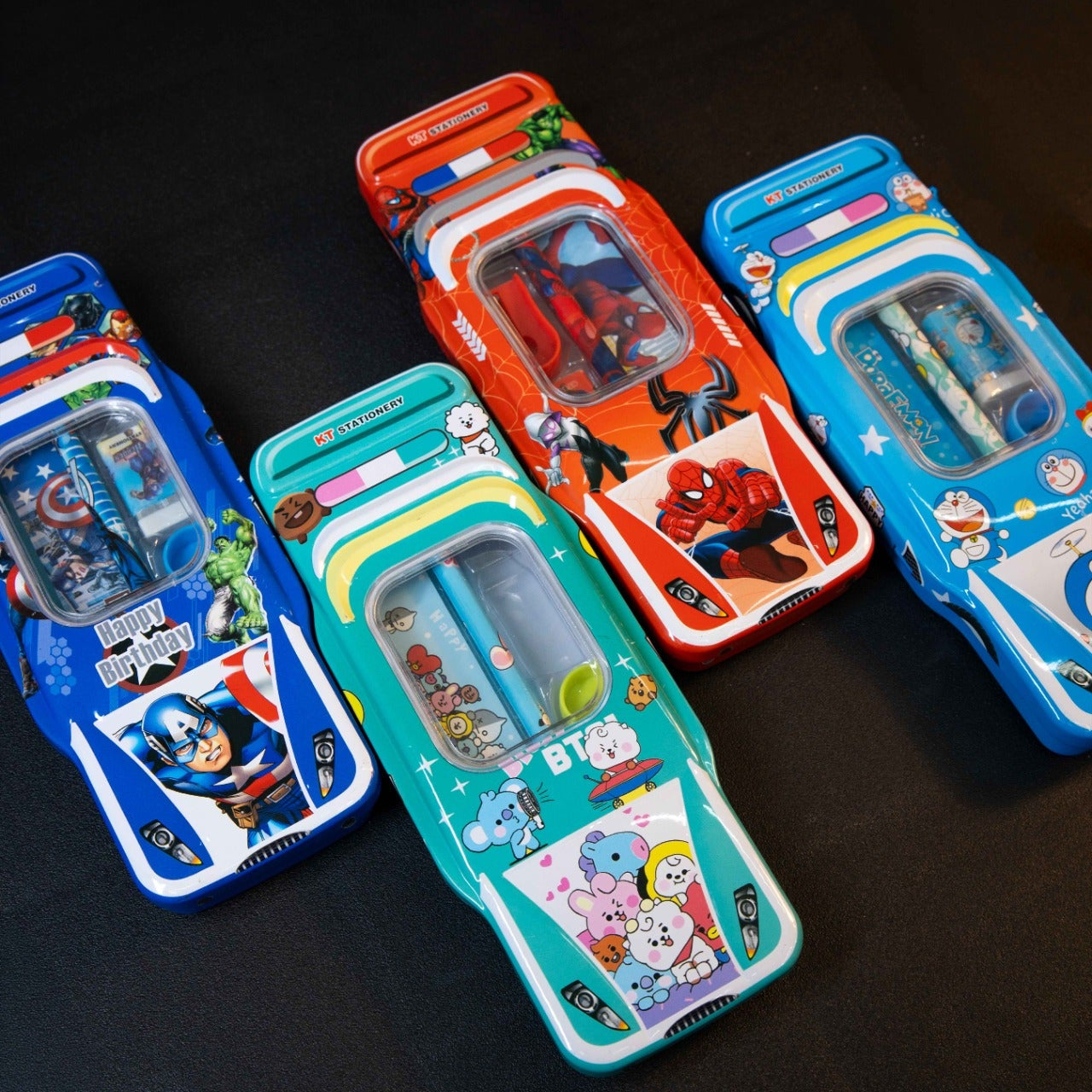 Colourful Kids Car Shape Pencil Case with Transparent Window and School Stationery Accessories