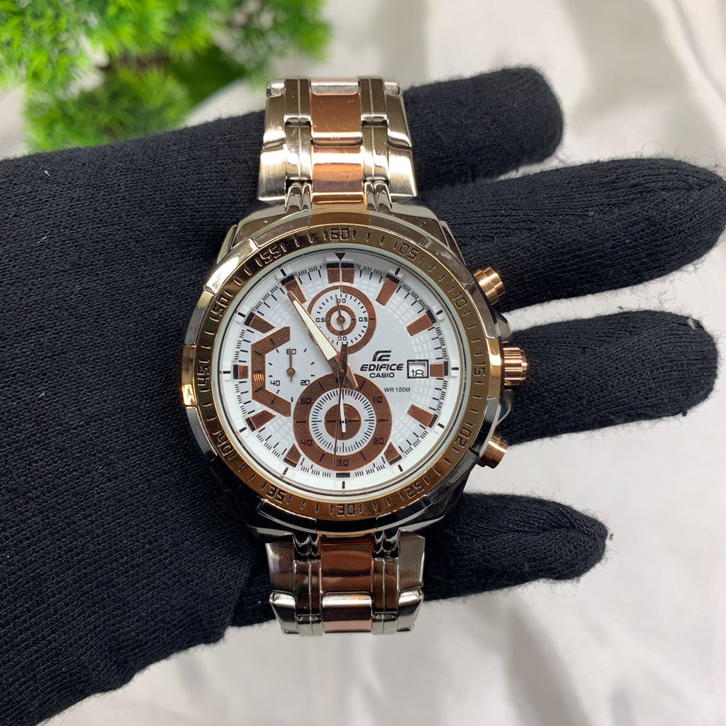 Two-Tone Chronograph Men’s Watch – Stainless Steel, White Dial, Date Display