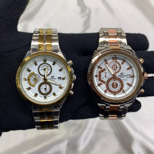 Two-Tone Chronograph Men’s Watch – Stainless Steel, White Dial, Date Display