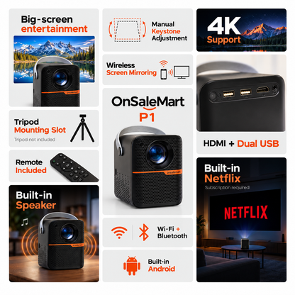 OnSaleMart P1 Smart Projector - 4K Support & Android