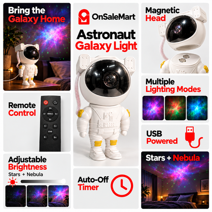 Astronaut Galaxy Star Projector with Remote & Timer - USB-Powered Nebula Night Light
