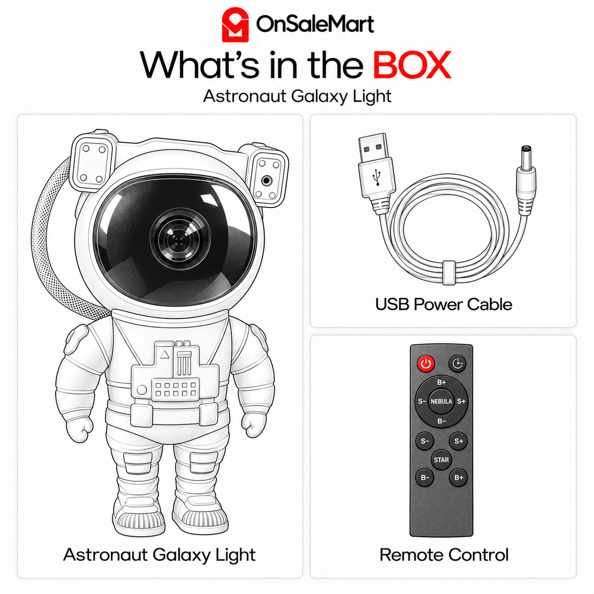 Astronaut Galaxy Star Projector with Remote & Timer - USB-Powered Nebula Night Light