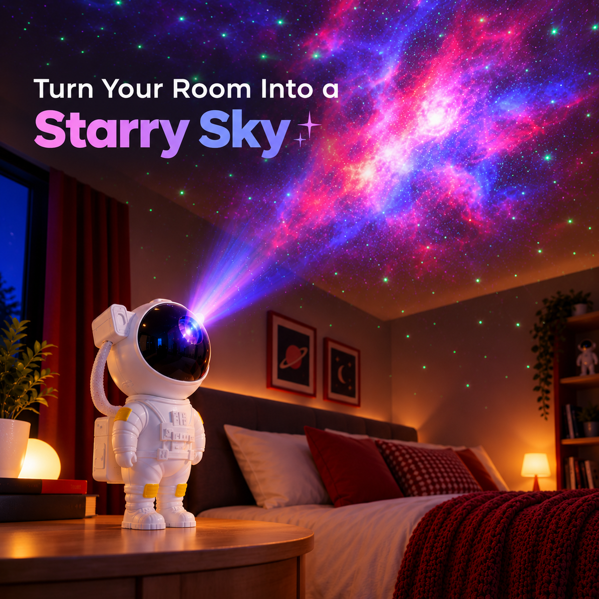Astronaut Galaxy Star Projector with Remote & Timer - USB-Powered Nebula Night Light