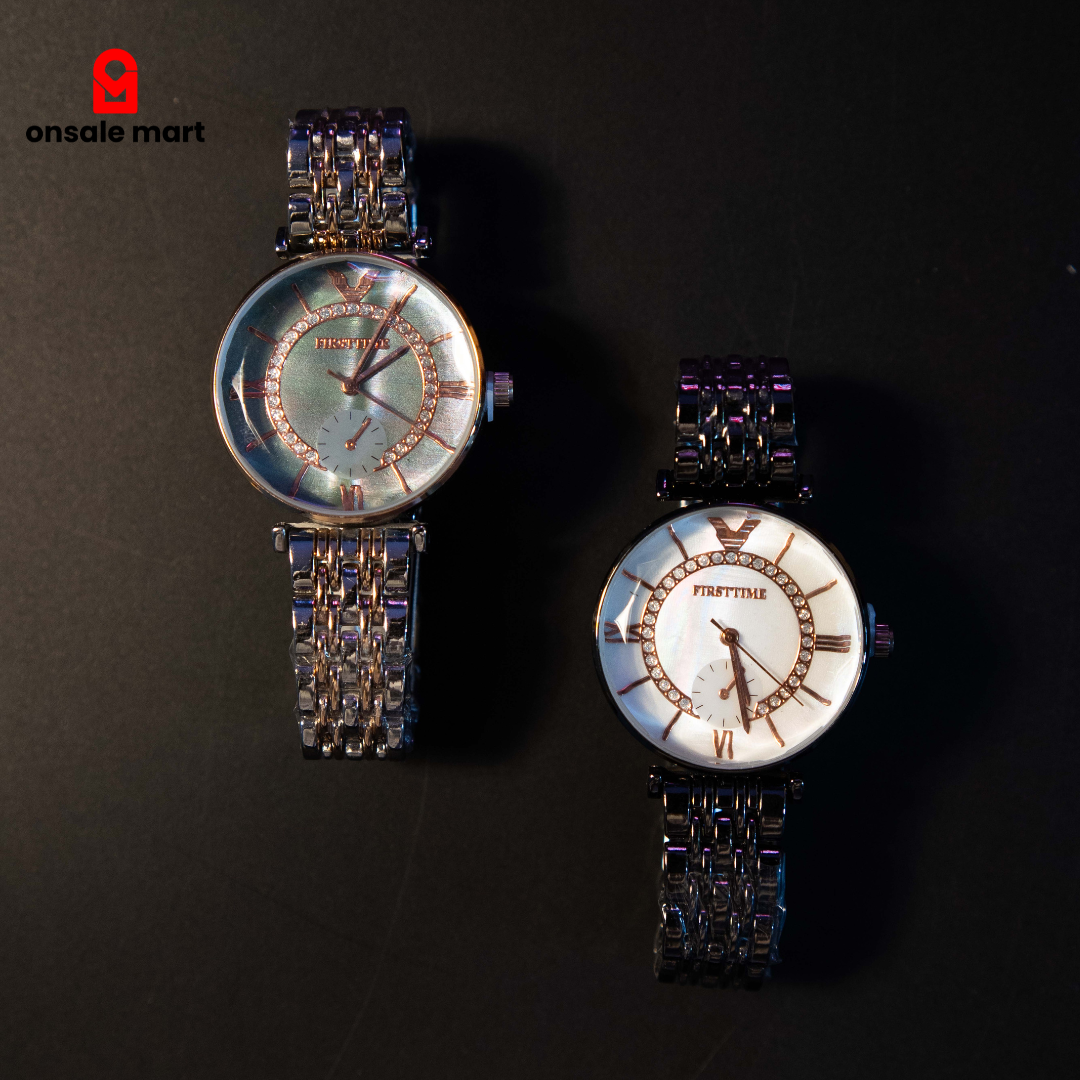 Luxury crystal dial women’s metal wristwatch with polished bracelet