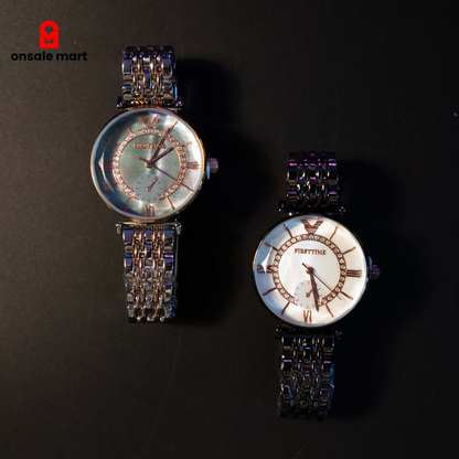 Luxury crystal dial women’s metal wristwatch with polished bracelet
