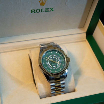 Luxury green dial matching watches for couples in premium watch box