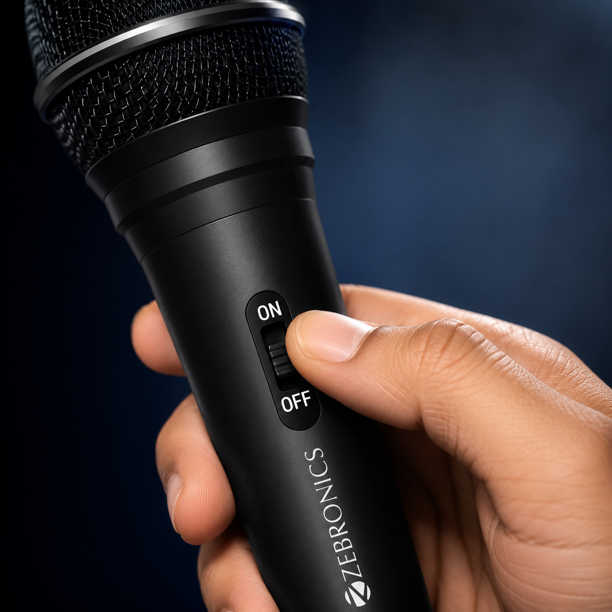 Wired karaoke microphone connected to a home audio amplifier system, ideal for singing, announcements, public speaking, and entertainment use.