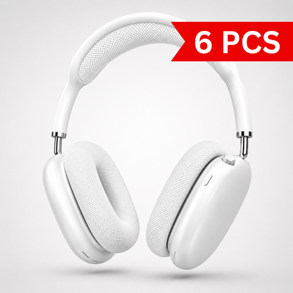 Premium white wireless over-ear Bluetooth headphones with breathable mesh ear cushions, ergonomic memory foam padding, adjustable mesh canopy headband, and minimalist luxury design displayed