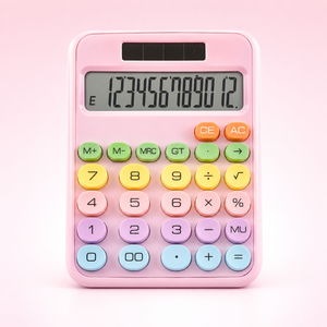 Cute pastel calculator with oversized round keys and large display, designed for students, office work, home budgeting, accounting, and shop billing.