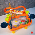 Duck slide 2-in-1 magnetic fishing game table for kids with escalator slide, fishing bowls and stable legs.