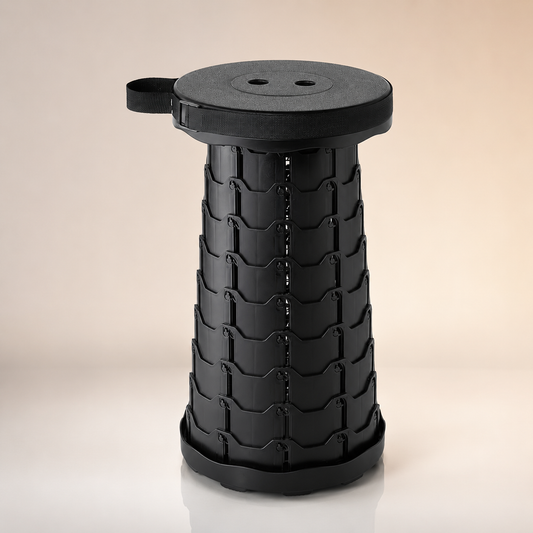 Foldable telescoping stool portable outdoor camping seat with compact carry strap design
