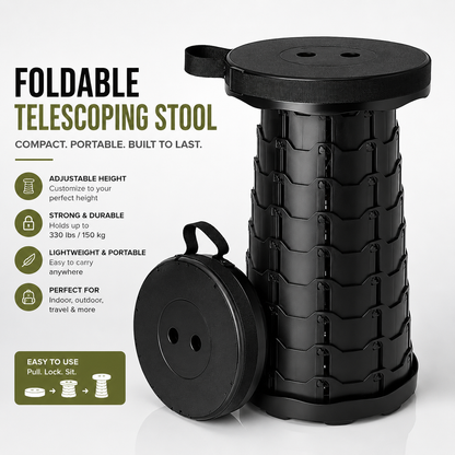 Close-up heavy duty telescoping stool showing durable locking system and sturdy build