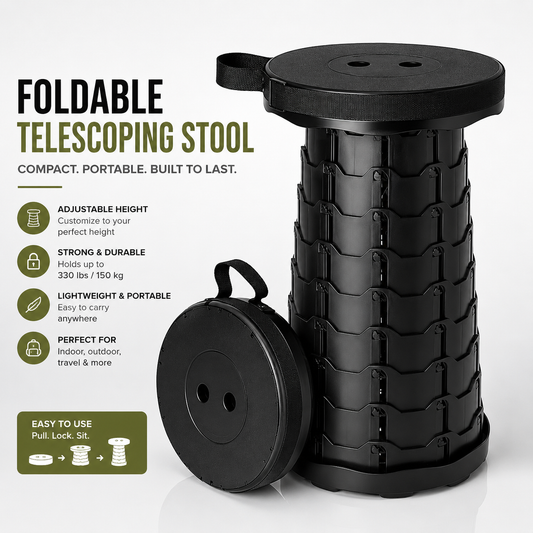 Close-up heavy duty telescoping stool showing durable locking system and sturdy build