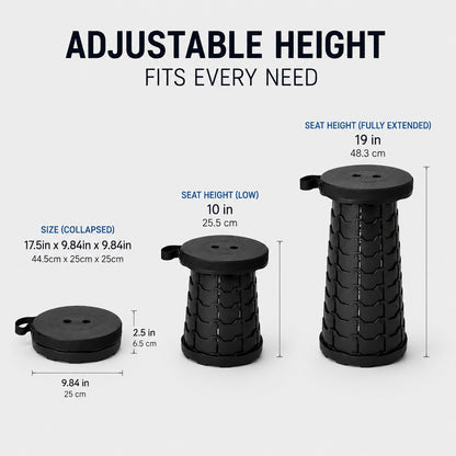 Adjustable height foldable telescoping camping stool heavy duty portable seat design