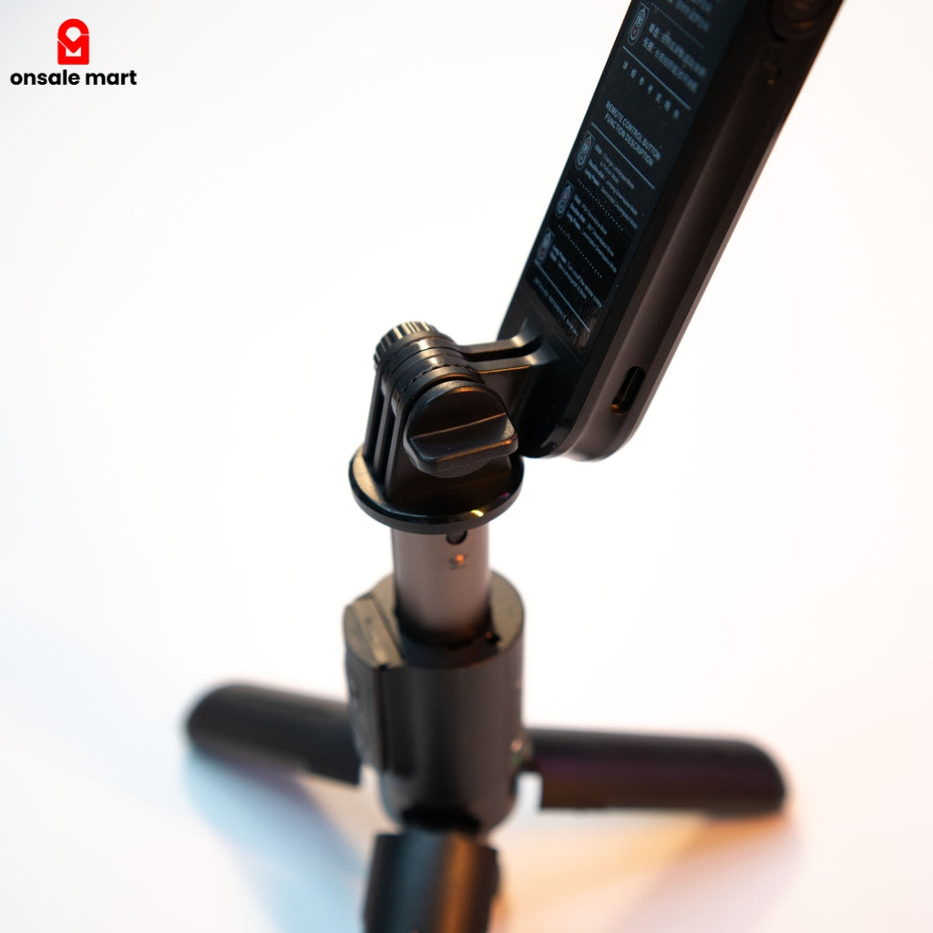 Adjustable tilt head of gimbal selfie stick tripod with stable tripod base