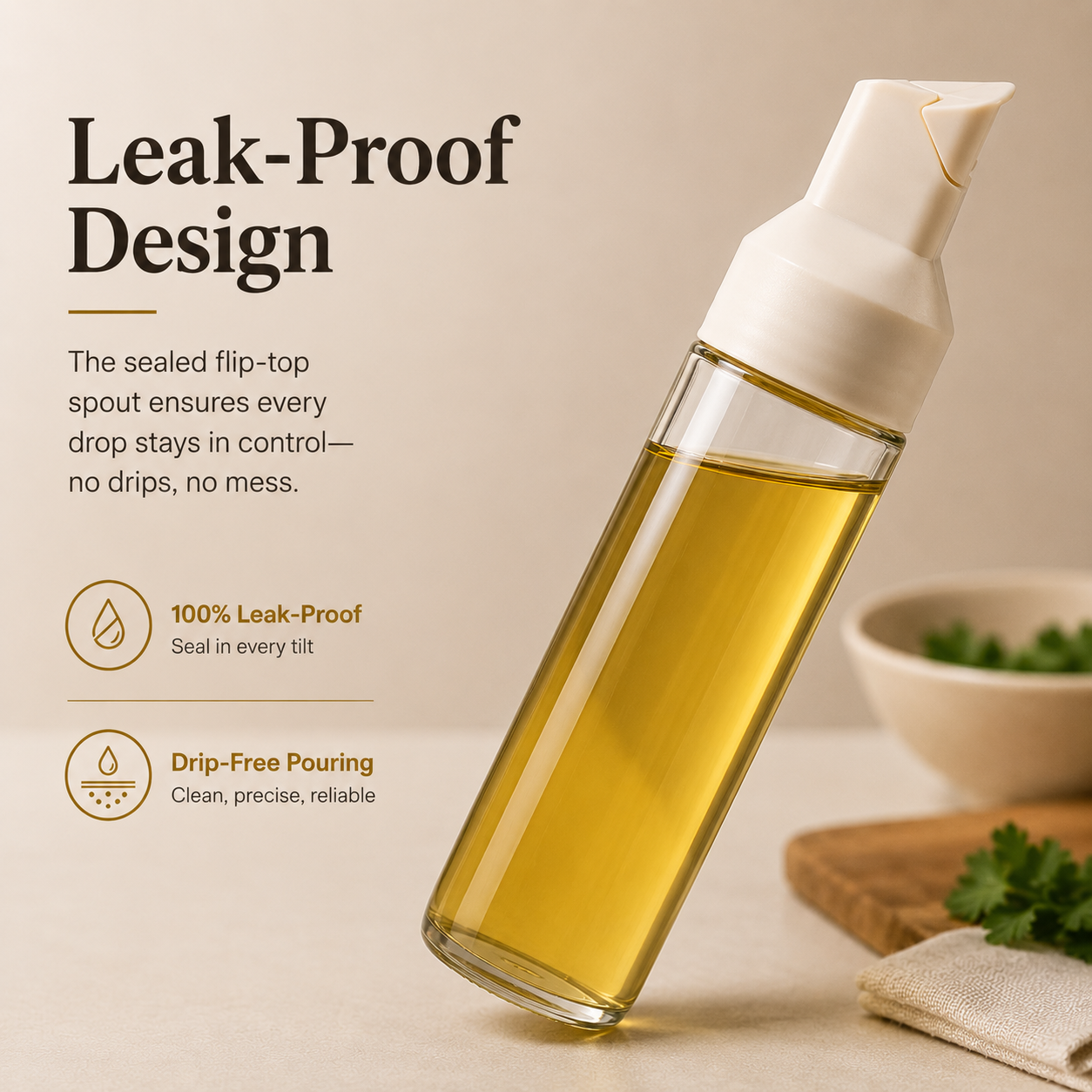 Leak-Proof Glass Oil Dispenser Bottle with Drip-Free Kitchen Pour Spout