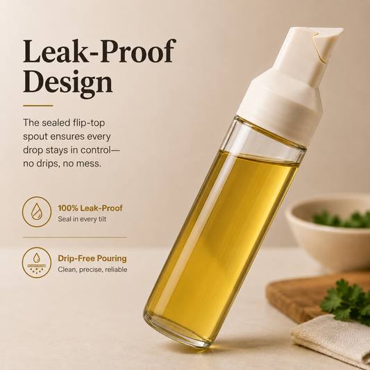 Leak-Proof Glass Oil Dispenser Bottle with Drip-Free Kitchen Pour Spout