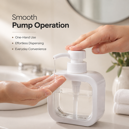 Hand Wash Storage Pump Bottle in bathroom setting with one-hand pump operation, refillable liquid hand wash dispenser for daily use
