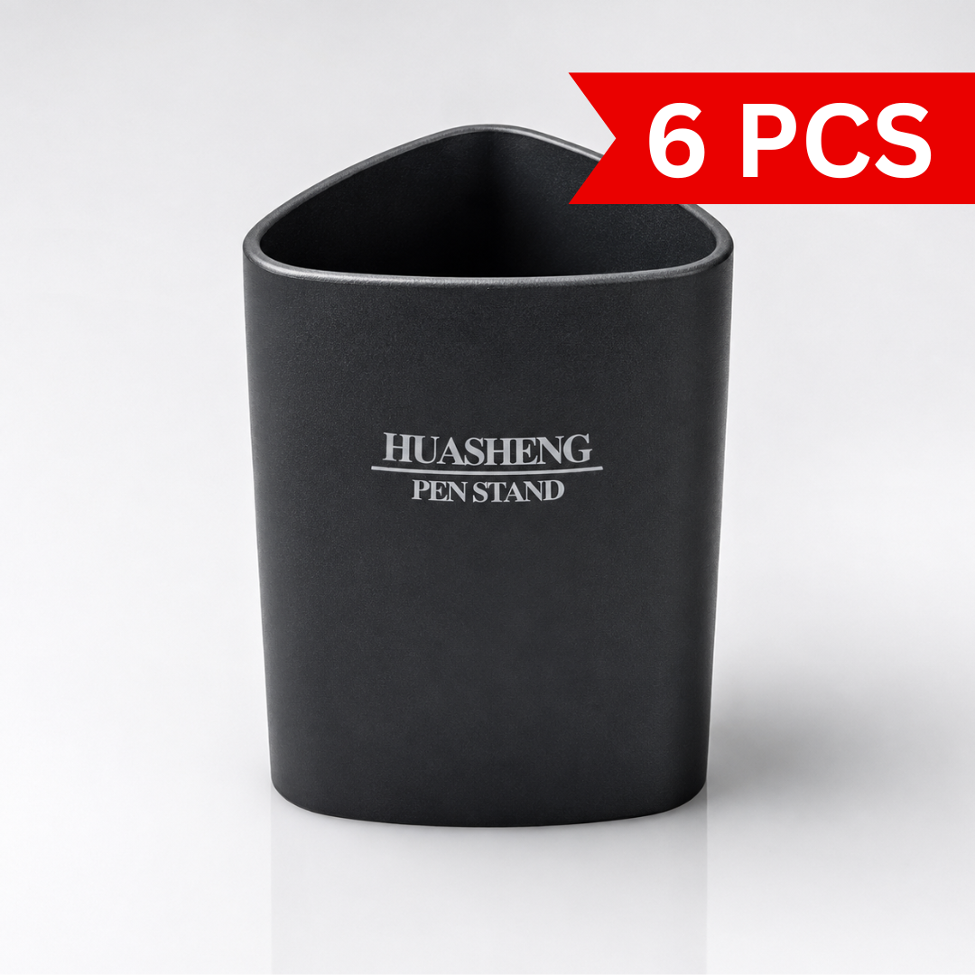 Black Huasheng Pen Stand with a rounded triangular design and smooth matte finish, displayed on a clean white studio background for office, study and home desk organization.